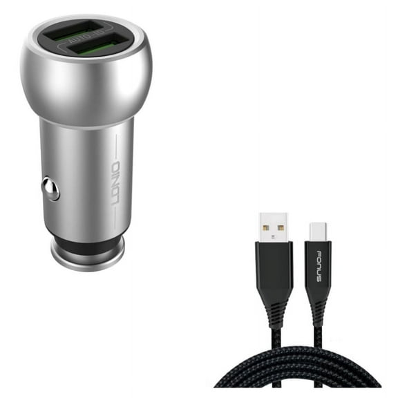 2-Port USB 3.6A Car Charger w Charger Cord Type-C 10ft USB Cable N8X for Blackberry Motion, Key2, KEYone, LE - BLU G9, Vivo XI Plus 5 - CAT S61 S48c - Coolpad Legacy - Essential Phone (PH-1)