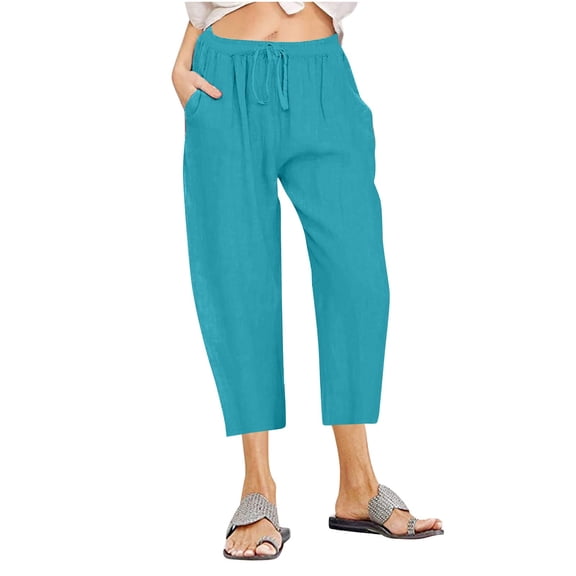 Eagokdc 3/4 Capris Pants for Women Casual Workout Elastic Waist Cotton Yoga Gym Leggings Capri Pants Size S-5XL