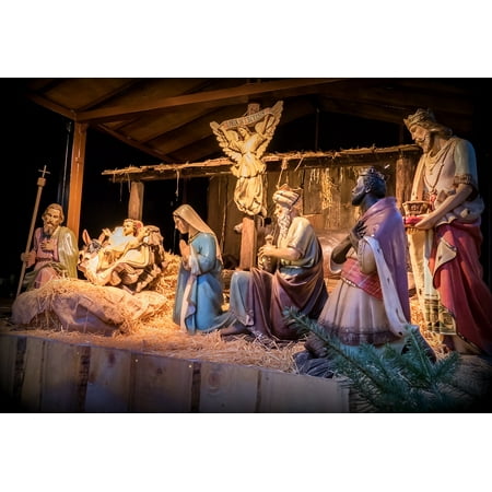 Pictures Christmas Scenes Canvas Print Father Christmas Nativity Scene Christmas Crib Stretched Canvas 10 x 14 ()