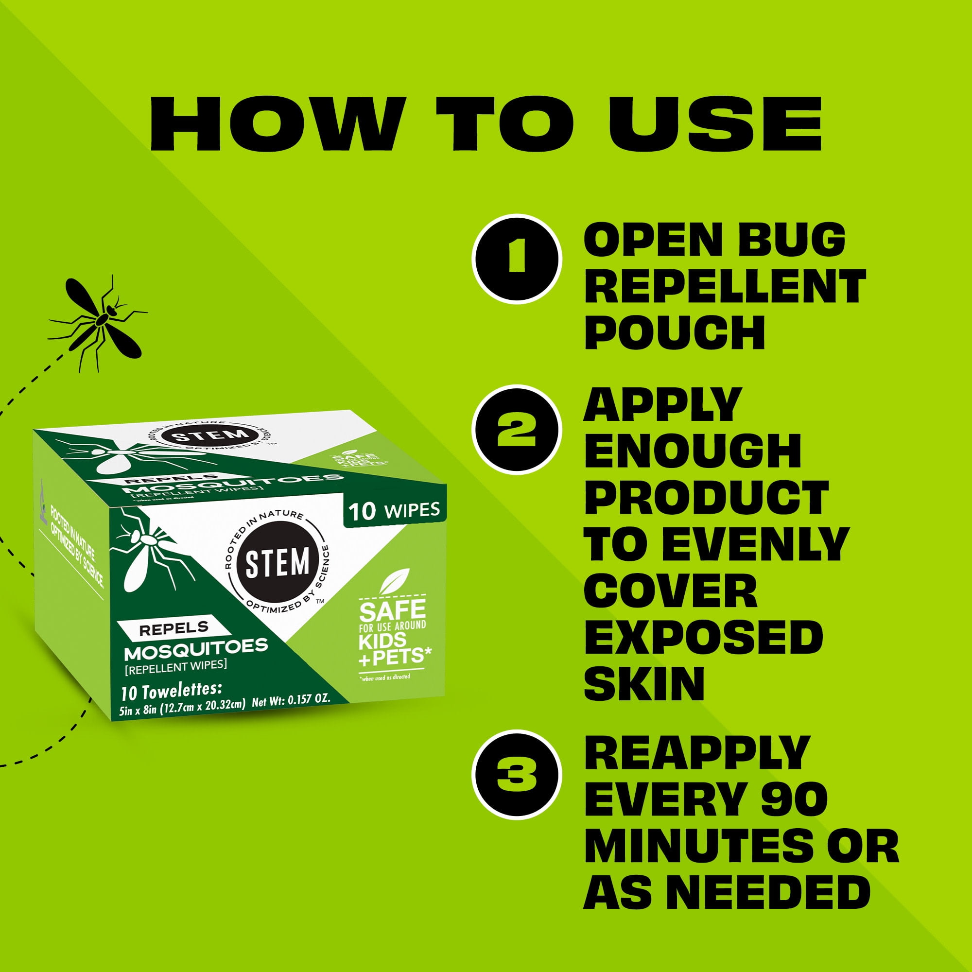(2 pack) STEM Repels Mosquitoes: Mosquito Repellent Wipes, Fresh, 0.157 oz, 10 Count