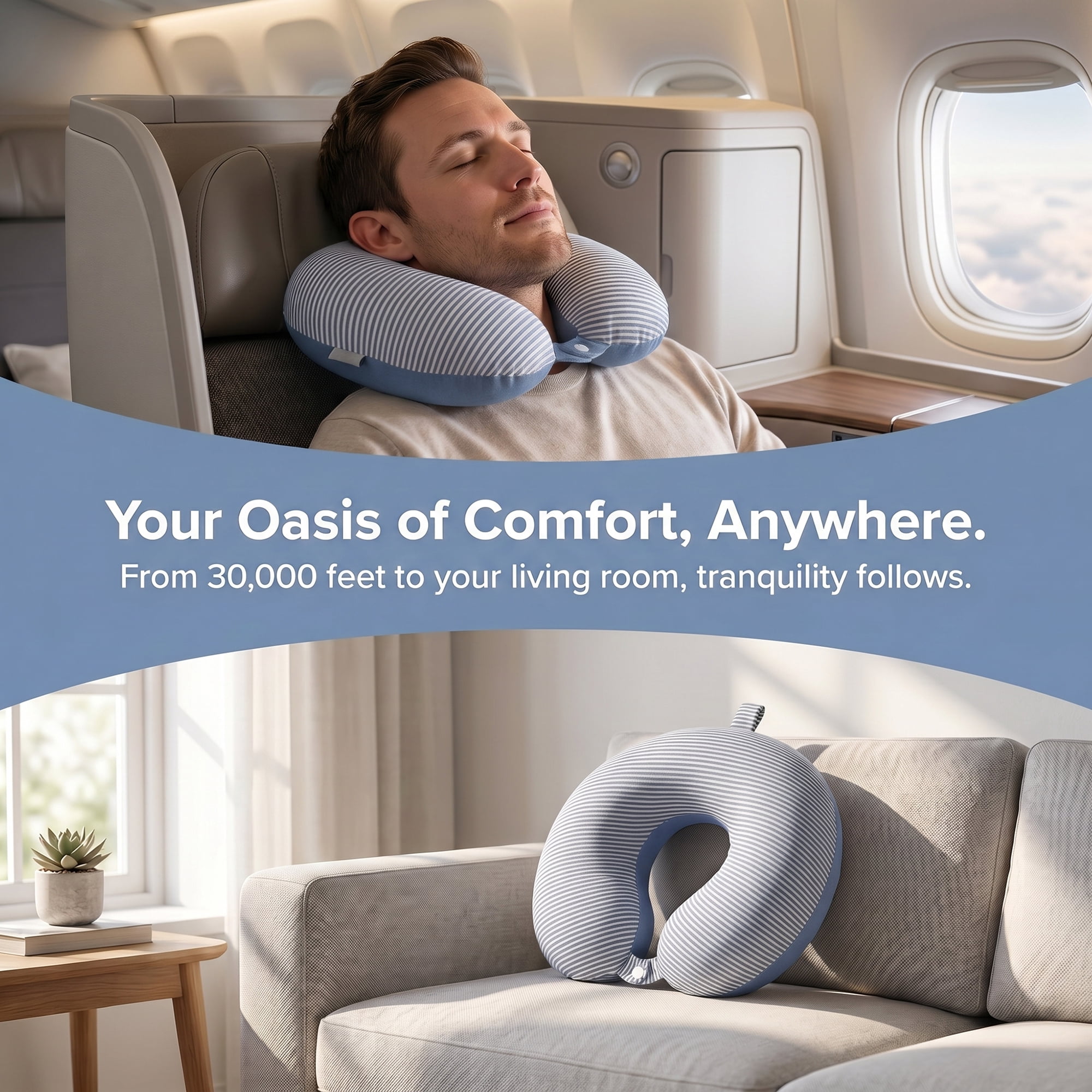 Unique Bargains Memory Foam Neck Pillow U Shape Snap Closure for Office Blue 11"x12"x4"