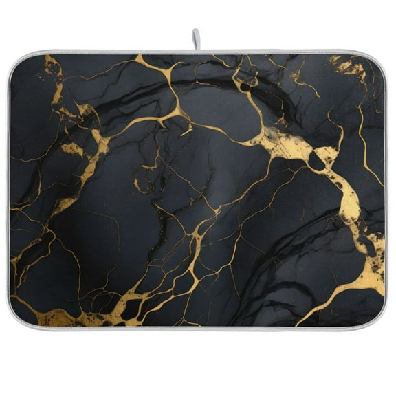 Black and Golden Marble Dish Drying Mat Microfiber Kitchen Pad Large Counter Absorbent Dish Mats Drainer Rack 16"x18"