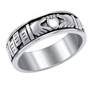 US Jewels Men's 0.925 Sterling Silver Irish Celtic Claddagh Spinner Ring Band, Size 8