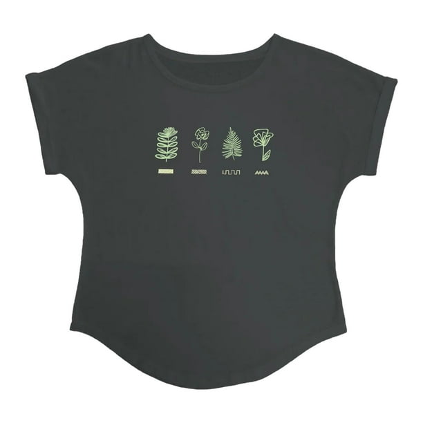 Camiseta para mujer Ropa Transpirable Patrón de plantas Cuello redondo Manga corta Top L Yuyangstore Camiseta para mujer