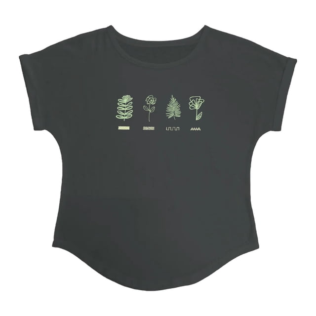 Camiseta Para Mujer Con Estampado De Plantas Elegantes, Suave Y Cómoda Camiseta De Manga Corta