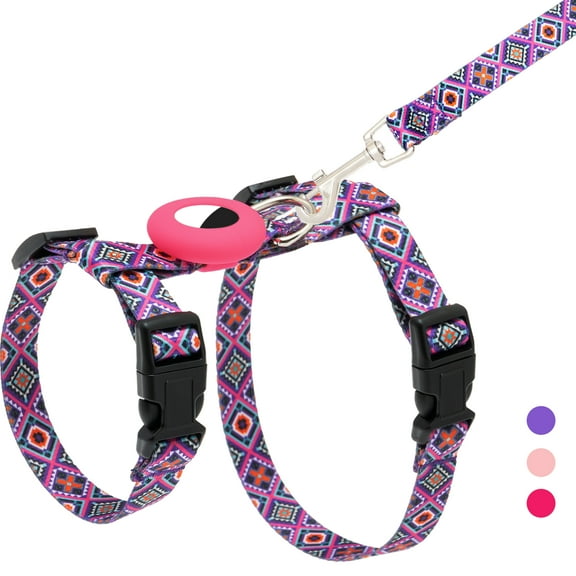 Cat Harness and Leash Escape Proof for Walking Travel Outdoor - Soft Nylon Adjustable Cute Cat Harness Leash Set with Airtag Holder for Small Medium Large Cats