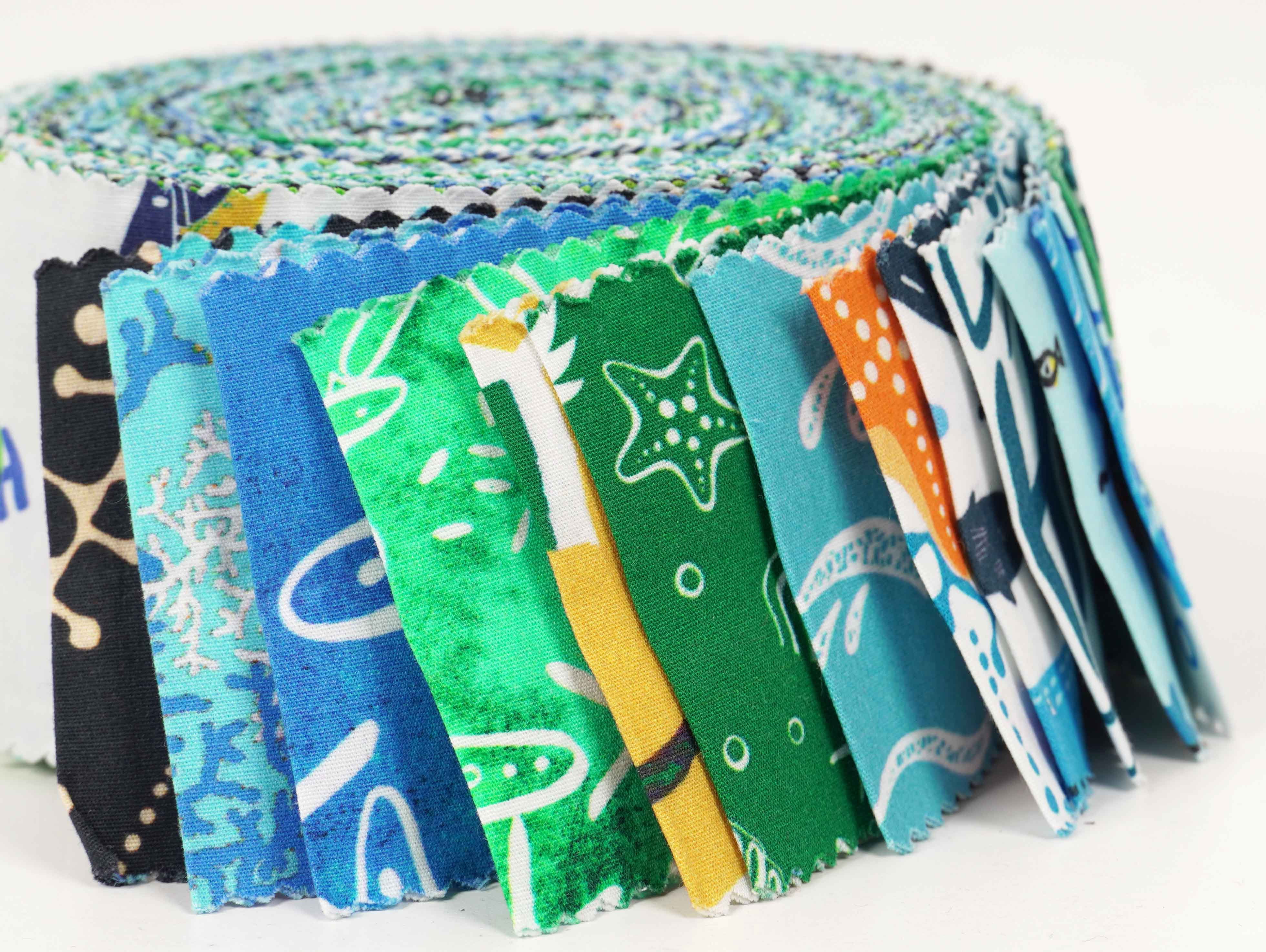 Soimoi 40Pcs Beach Print Cotton Precut Fabrics For Quilting Craft Strips 2.5x42 inches Jelly Roll - Blue & Green