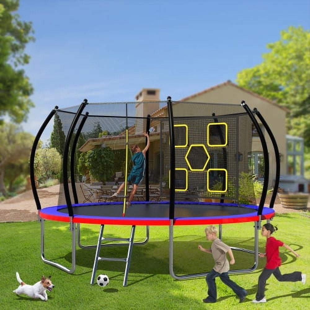 Baluue 12FT Trampoline with Enclosure - Recreational Trampolines with Ladder, ASTM Approval Outdoor Trampoline for Kids