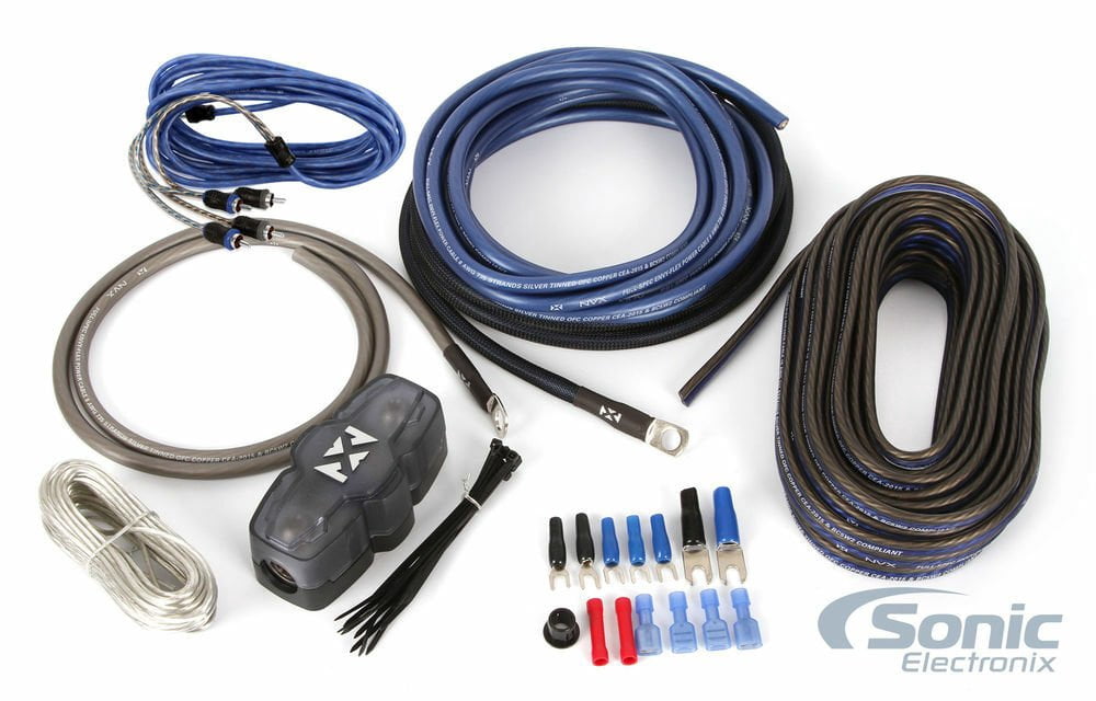 NVX VADM1 500W RMS Class D Monoblock Car/Marine/Powersports Amplifier with Bass Remote + NVX 8 Gauge Amp Wiring Kit