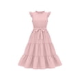 thumbnail image 2 of WOYY Girls Ruffles Sleeveless Tiered Dress Casual Party A-Line Midi Sundress, Pink, Sizes 5-14, 2 of 5