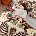 thumbnail image 5 of Homewish Romantic Couple Skeleton Twin Bedding Sets 7-Piece, Retro Rustic Flower Floral Bedding Comforter Set, Mandala Bohemian Style Reversible Sheet Sets, Lightweight Room Decor, 5 of 8