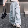 thumbnail image 6 of NOLDARES Girls Parachute Pants Kids Elastic Waist Wide Leg Cargo Pants Y2K Street Baggy Trousers with Pockets(Blue,8-10 Y), 6 of 6