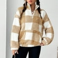 thumbnail image 4 of Under 10 dollars! Womens Fuzzy Fleece Plaid Pullover Quarter Zip Long Sleeve Fluffy Sweatshirts Loose Casual Cozy Warm Coat with Pocket, 4 of 8