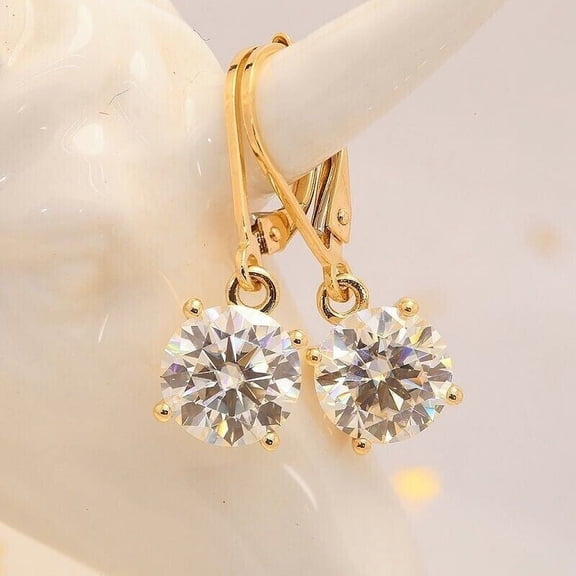 2Ct Round Cut Lab Created Diamond Solitaire Women's Dangle Drop Earrings 14K Yellow Gold Plated 925 Silver