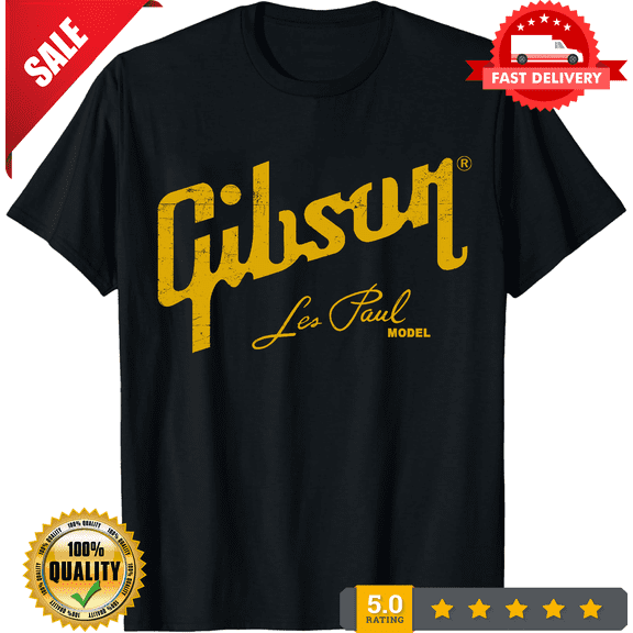 Rare Gibson Les Paul Model Logo Unisex Black T-shirt S-5XL, ULTRA LIMITED-TH72843