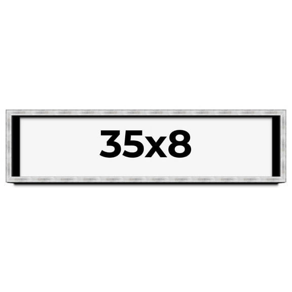 35x8 Frame Brushed Silver Solid Wood Picture Frame | 0.75 Inch Moulding Width | Rabbet Depth 0.75