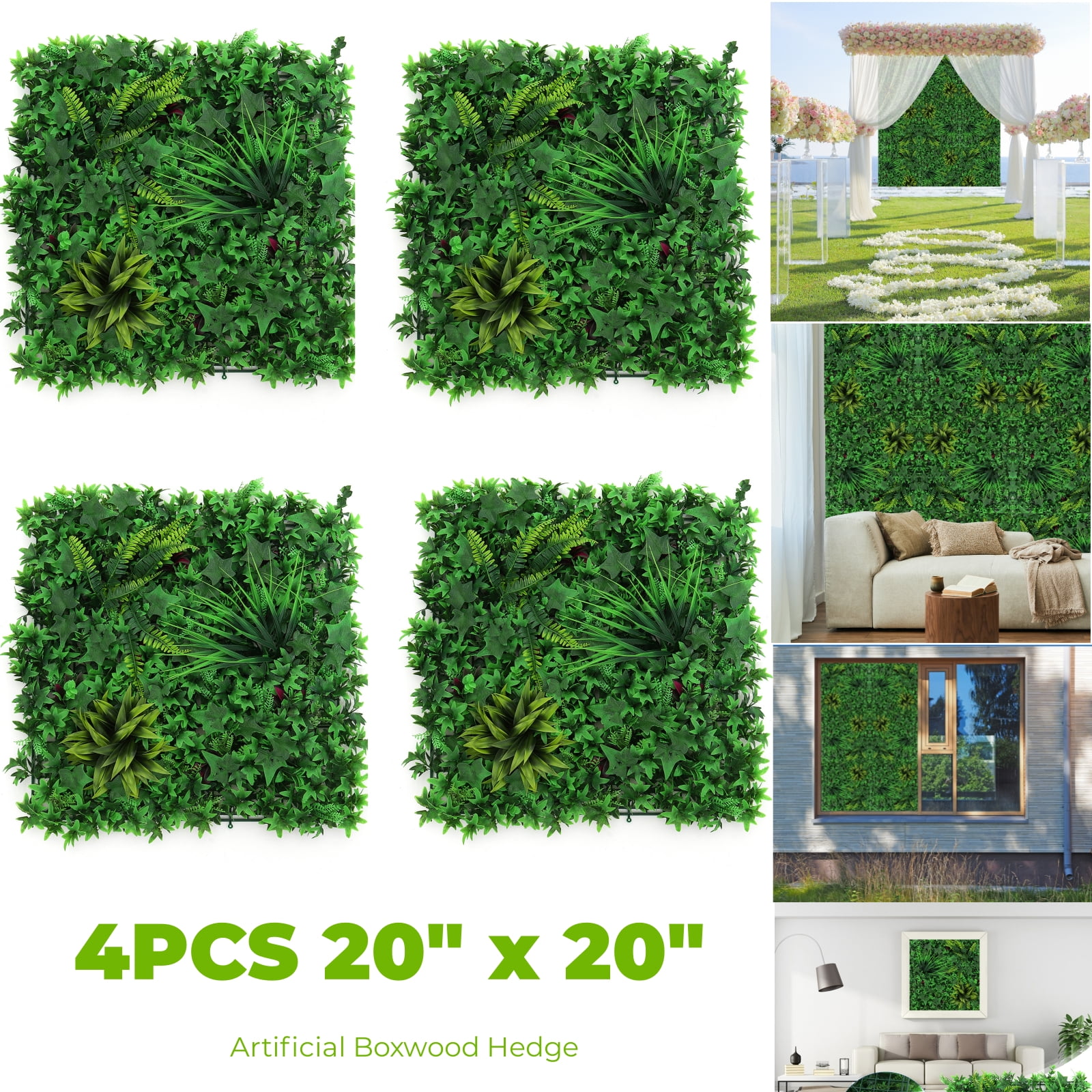 GOTGELIF® Grass Wall Panel,4 Pack 20"X20" Boxwood Panels,Greenery wall