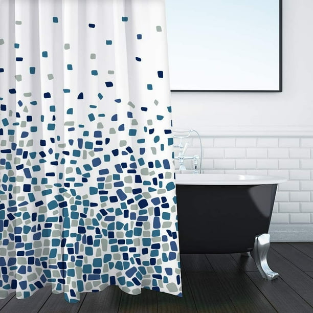 Cortina de ducha para bañera y baño, lavable, antimoho y antibacteriana, 180 x 180 cm (71 x 71 bolsillos), poliéster