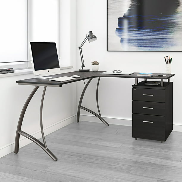 Techni Mobili Modern L Shaped Computer, Contemporary Desk With File Drawers