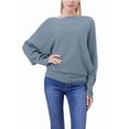 thumbnail image 2 of Women'S Solid Color Oversized Batwing Sleeve Boat Neck Long Sleeve Knit Sweater Loose Pullover Denim Blue One size, 2 of 6