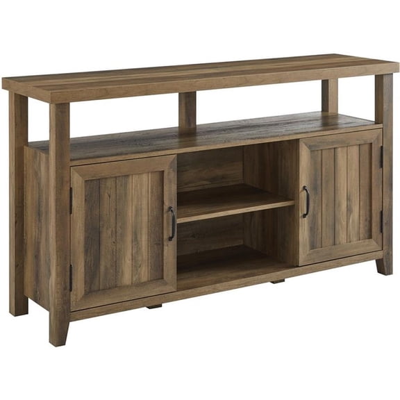 Pemberly Row Farmhouse Wood Grooved-Door TV Stand for TVs up to 58" in Oak