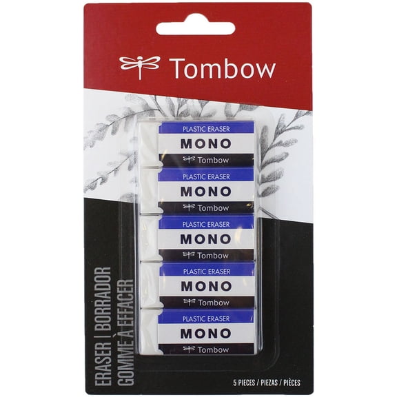 Tombow MONO Pencil and Pen Erasers, Small, White, 5 Count, 5 Pack