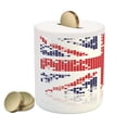thumbnail image 2 of British Piggy Bank, Grunge United Kingdom Flag with Dot Circle Effects National English Display, Ceramic Coin Bank Money Box for Cash Saving, 3.6" X 3.2", White Red Indigo, by Ambesonne, 2 of 4