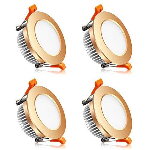 YGS-Tech 2 Inch LED Recessed Lighting Dimmable Downlight, 3W(35W Halogen Equivalent), 3000K Warm White, CRI80, Gold Trim, LED Ceiling Light with LED Driver (4 Pack)