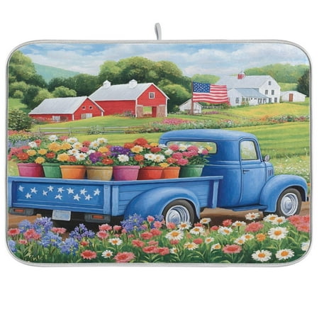 

joogoo Truck Flowers in Farm Dish Drying Mat Kitchen Counter Absorbent Drying Pad 18x24 in Drainer Rack