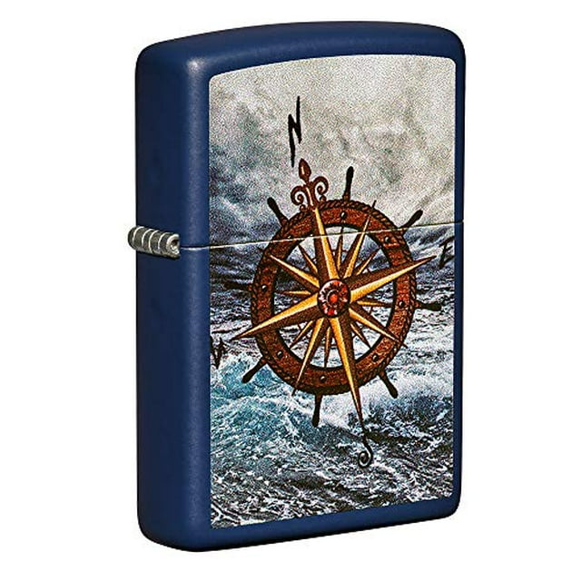 Zippo Briquet de Poche Mat Bleu Marine à Motif Boussole