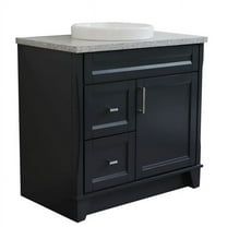 37 in. Single Sink Vanity with Granite Top, Dark Gray & Gray - Center Round Sink & Right Drawers