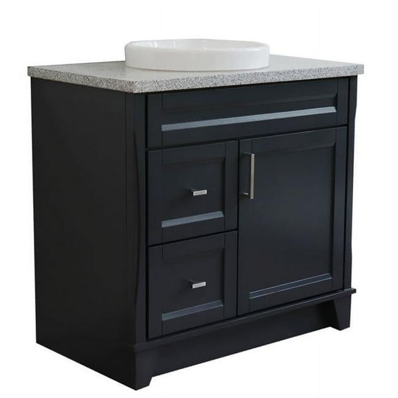 Bellaterra Home 400700-37R-DG-GYRDC 37 in. Single Sink Vanity with Granite Top, Dark Gray & Gray - Center Round Sink & Right Drawers