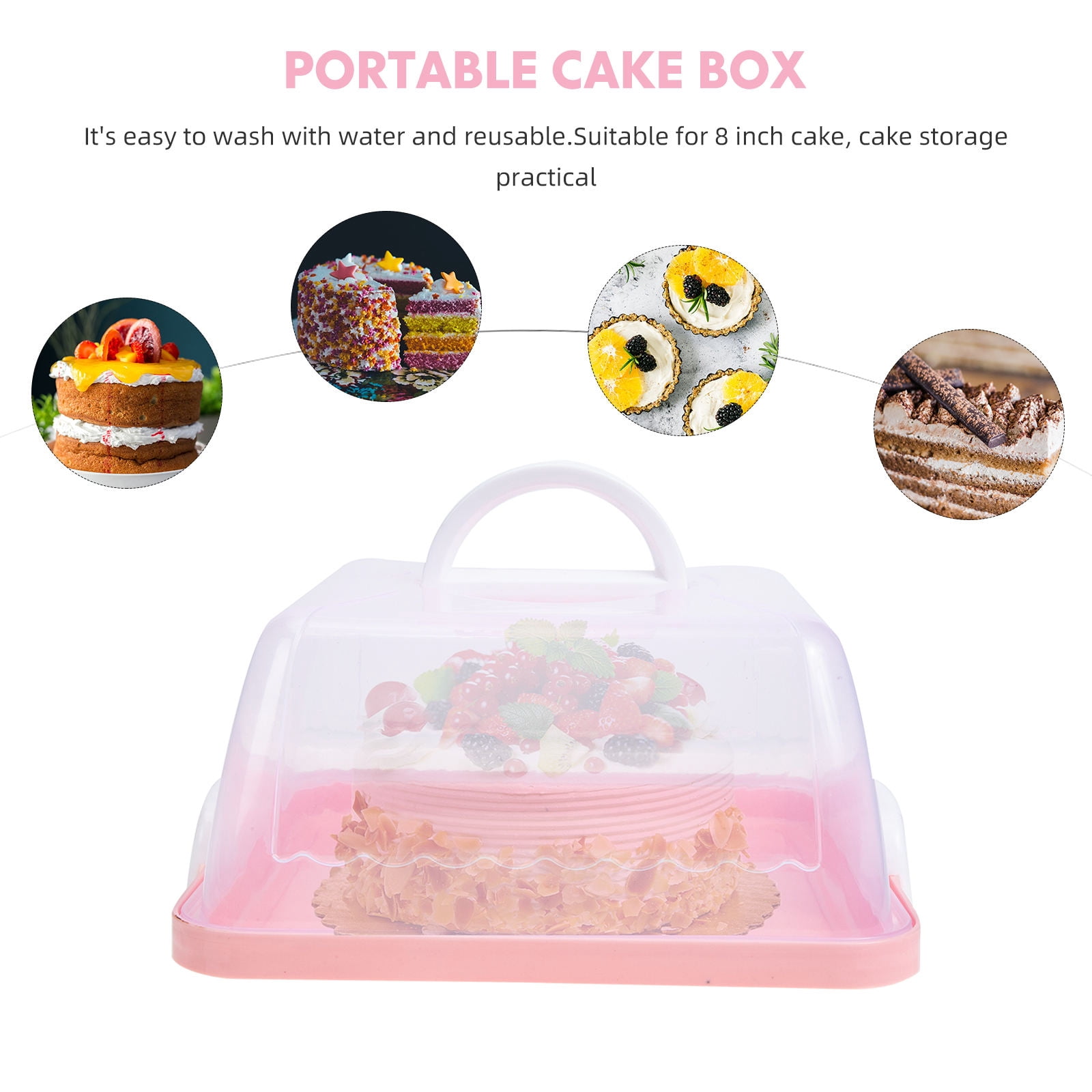 IBASETOY 8'' Square Cake Box Portable Dessert Carrier, Plastic Portable Bread Box With Handle, Small Clear Cake Packing Container For Transparent (25x25x12cm)
