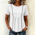 thumbnail image 4 of hoksml Women's Cotton Linen Peplum Blouse, Round Neck Short Sleeve Loose Fit Casual Summer Daily Wear Shirt, 4 of 7