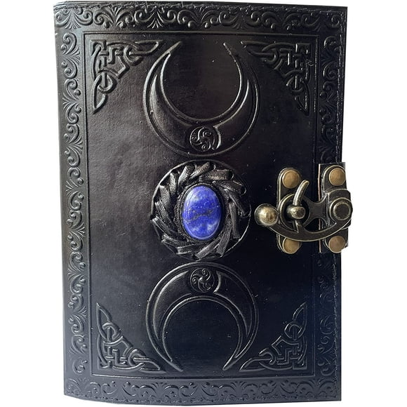 Celtic Triple Moon Embossed Vintage Daily Notepad Unlined Leather Journal Book of Shadows Journal Blank Handmade Black
