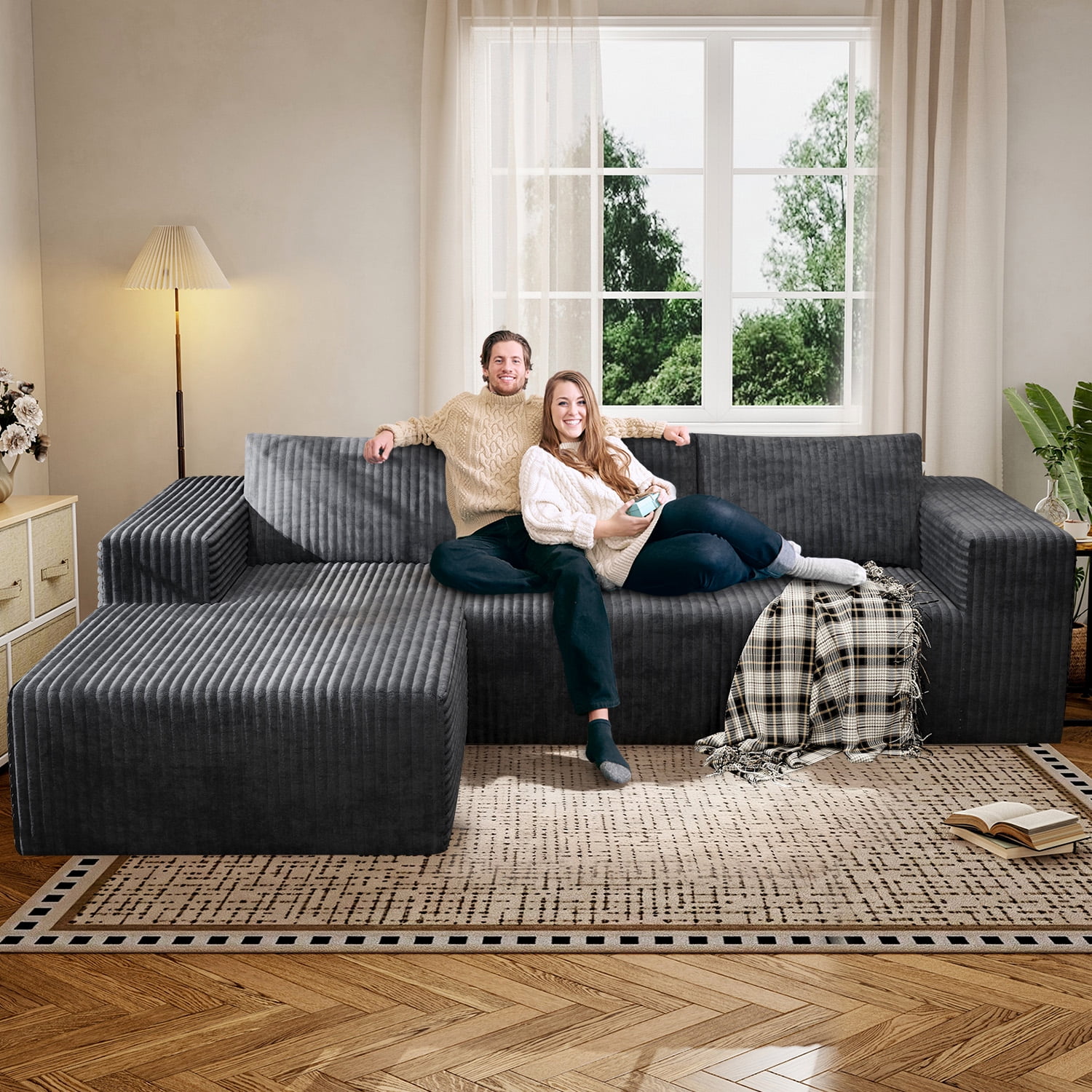 YVDNHP Modular Cloud Sofa - No Assembly Required, 94" Oversized L-Shaped Sectional with Chaise, Flannel Fabric Deep Seating Couch for Living Room