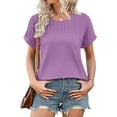 thumbnail image 3 of Mittory Womens T Shirts Casual Summer Tops Pleated Crewneck Short Sleeve Blouses Trendy Beach Vacation Clothes, 3 of 8