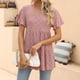 thumbnail image 3 of Camiseta de mujer con cuello redondo, manga corta con volantes, Color puro, holgada, elegante, Jersey de verano, 3 of 6