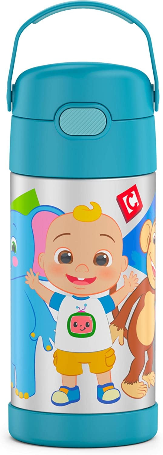 THERMOS FUNTAINER 12 Ounce Stainless Steel Vacuum Insulated Kids Straw Bottle, Cocomelon