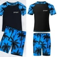 thumbnail image 1 of zdhoor Children 2-pieces Quick-dry Swimwear UPF 50+ Rash Guard Sets Kids Printed Shirt and Trunks Blue L, 1 of 8