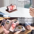 thumbnail image 5 of Wallet Case for Google Pixel 10 / Pixel 10 Pro 6.3-inch, Litchi Leather Flip Zipper Purse Cover with Card Holder, Detachable Wristlet, Kickstand Shockproof Protective Phone Case,Rose gold, 5 of 9