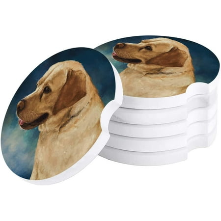 

FMSHPON Oil Painting Style Golden Retriever Set of 4 Car Coaster for Drinks Absorbent Ceramic Stone Coasters Cup Mat with Cork Base for Home Kitchen Room Coffee Table Bar Decor