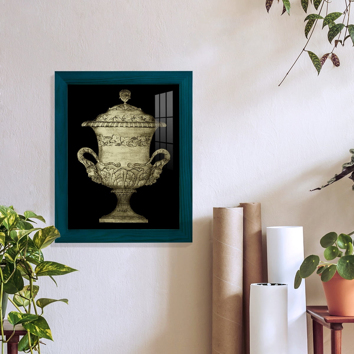 Garden Antiquities IV -Framed Print w/glass-Ocean Blue