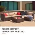 thumbnail image 3 of SUNCROWN Outdoor Patio Furniture Sectional Sofa and Chair (6-Piece Set) All-Weather Brown Wicker with Seat Cushion and Modern Glass Coffee Table (Brown Cushion), 3 of 7