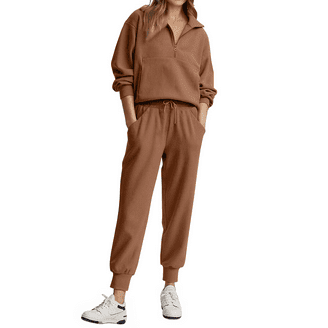 Women's 2 Piece Velour Tracksuit Set Long Sleeve Zipper Hoodie