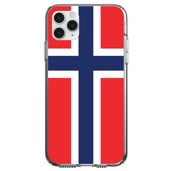 DistinctInk Clear Shockproof Hybrid Case for iPhone 13 Pro MAX (6.7" Screen) - TPU Bumper, Acrylic Back, Tempered Glass Screen Protector - Norway Flag Red White Blue - Show Your Love of Norway
