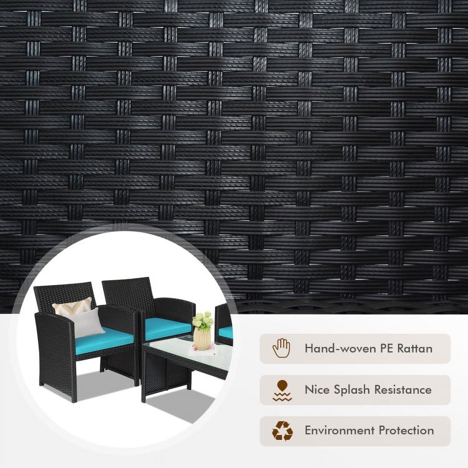 Aimee Lii 4 Pieces Wicker Patio Furniture Set with Cushions, Wicker Outdoor Sectional with Weather Resistant Cushions and Tempered Glass Tabletop, Turquoise Aimee Lii 4 Pieces Wicker Patio Furniture Set with Cushions, Wicker Outdoor Sectional with Weather Resistant Cushions and Tempered Glass Tabletop, Turquoise