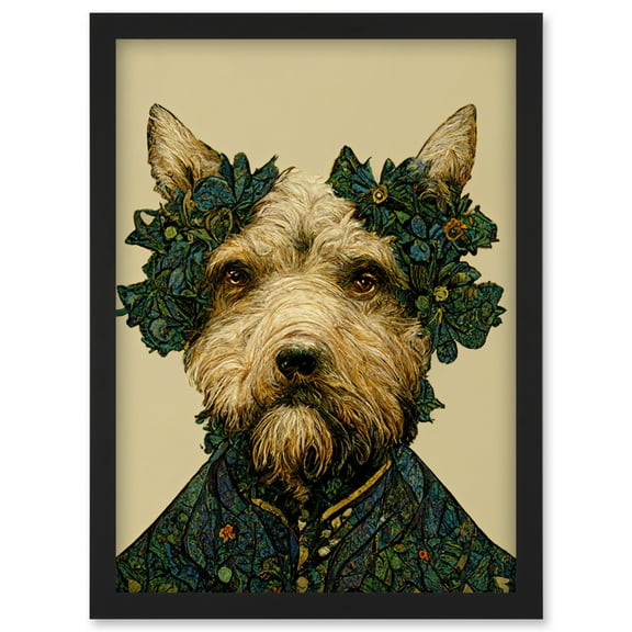 Cute Fun Westie Dog Vintage William Morris Style Artwork Framed Wall Art Print A4