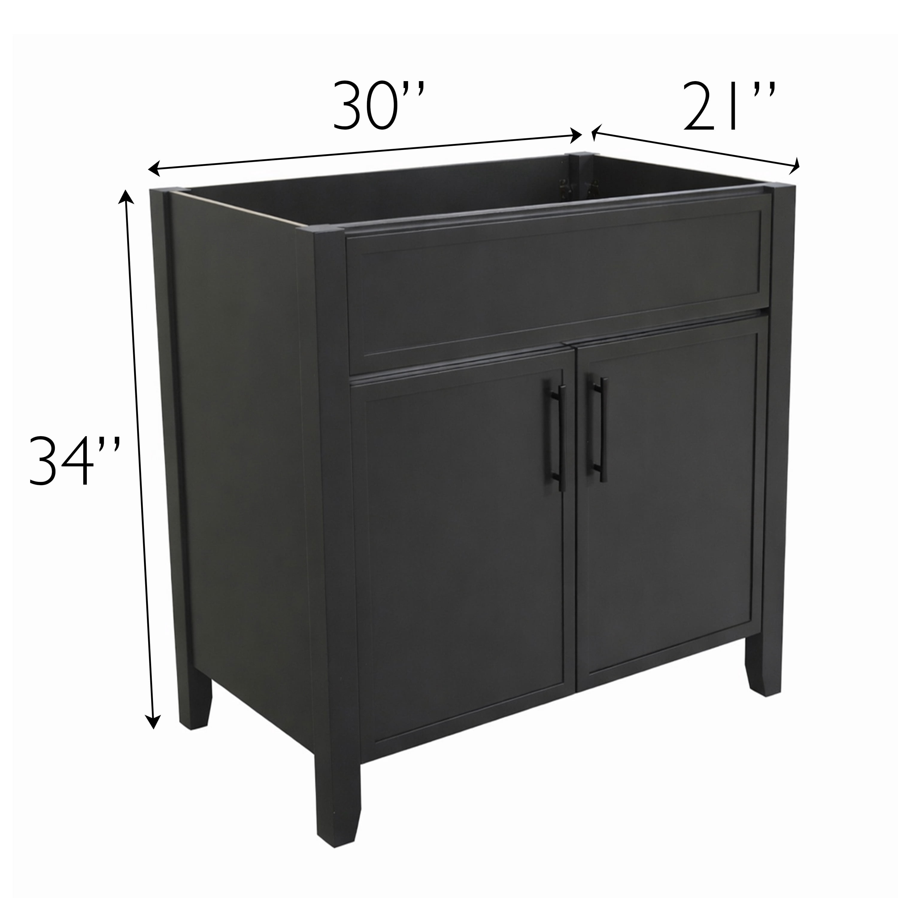 Design House Dawson 30-Inch Bathroom Vanity Cabinet, Fully Assembled, 2-Door Freestanding, Comfort Height 34 in., Sherwin-Williams® Iron Ore, Matte Black Hardware, 228429-IO-FA