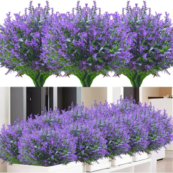 PURELY- 10Pcs Artificial Lavender Flower Fake Fern Plants Outdoor Home Yard Garden Decor